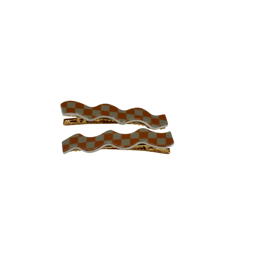 Panache Whitney Checker Alligator Clip - Sage Green and Tan