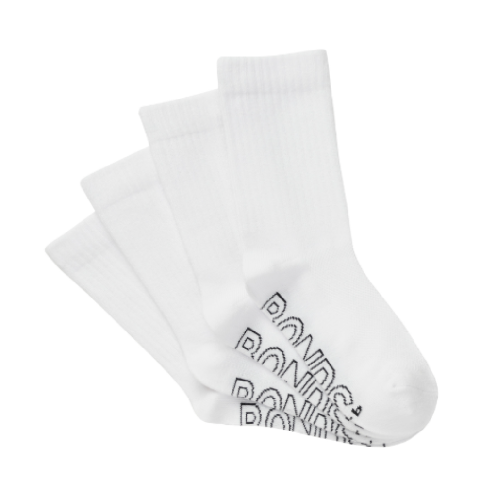 Bonds Logo Lightweight Crew Socks - Childrens - 4pk - White