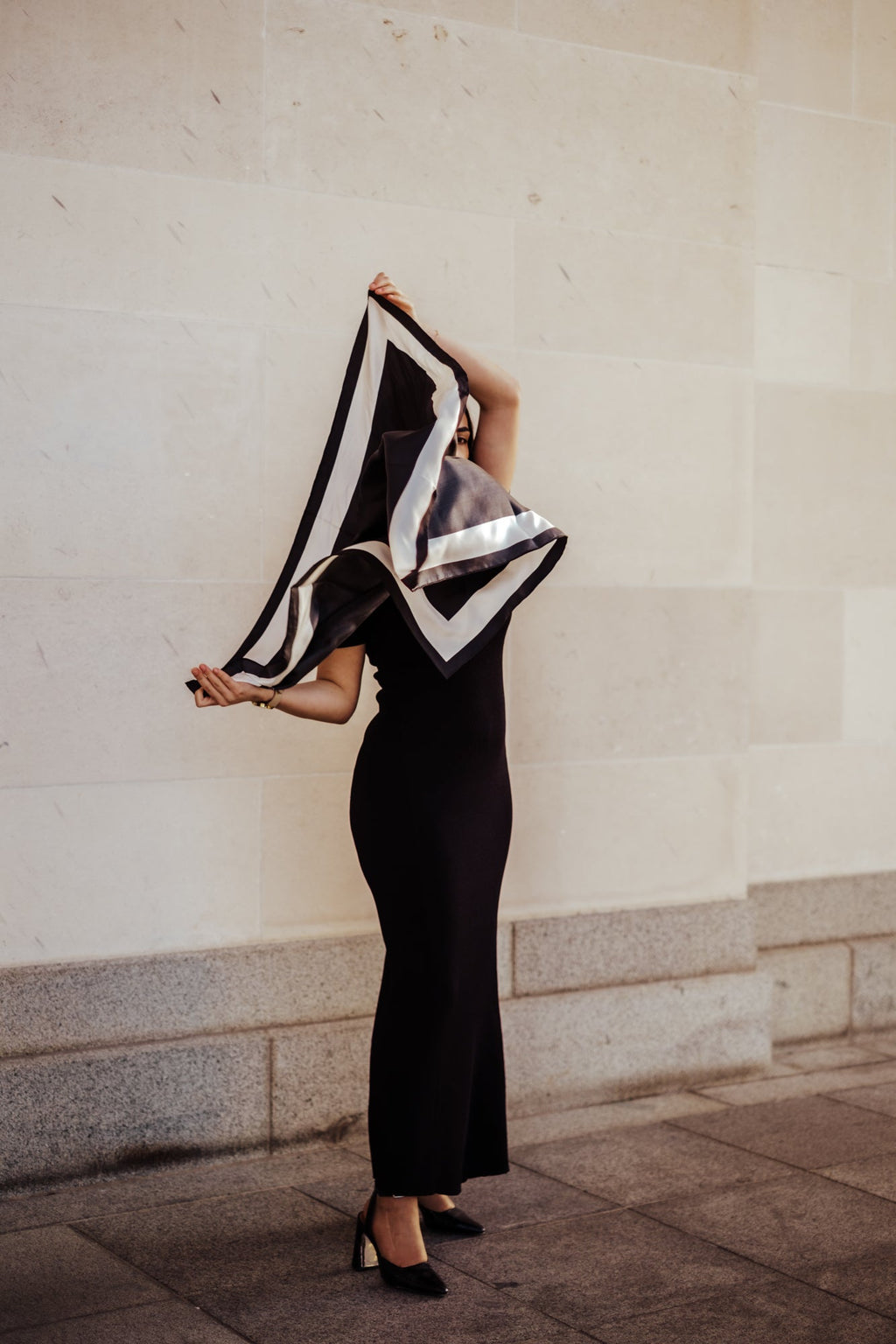 Olympia Imelda Ebony Antique White Midi Scarf