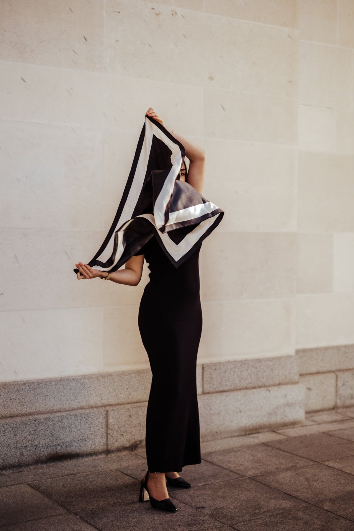 Olympia Imelda Ebony Antique White Midi Scarf