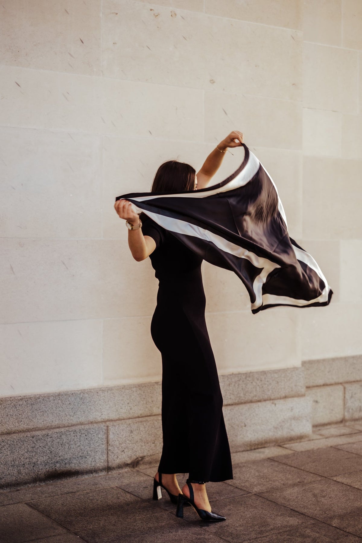 Olympia Imelda Ebony Antique White Midi Scarf