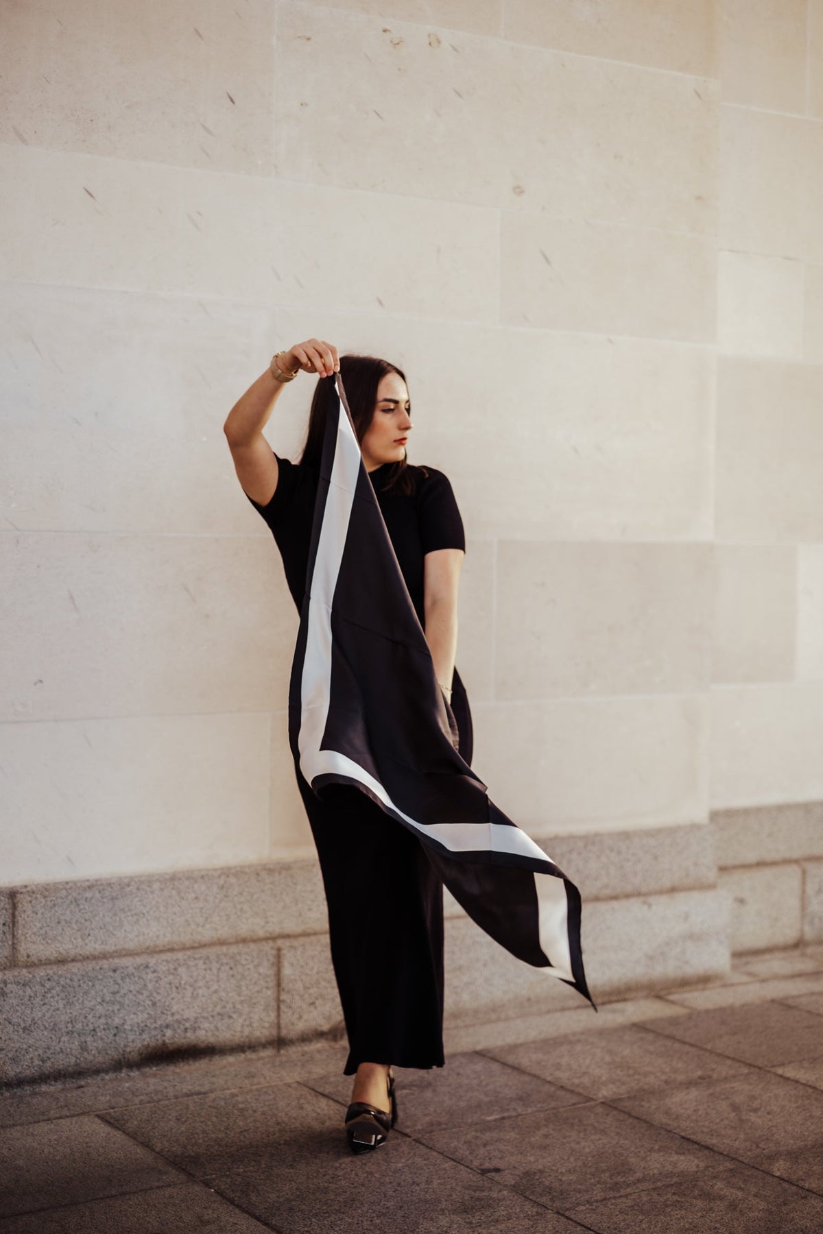 Olympia Imelda Ebony Antique White Midi Scarf