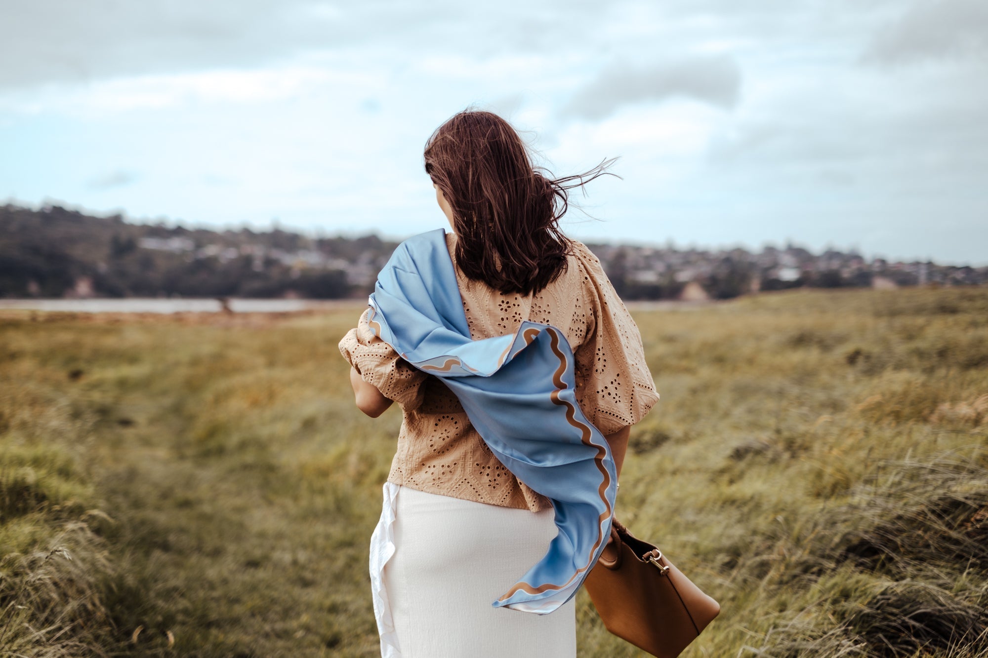 Olympia Sophie Midi Scarf - Bluebird/Croissant
