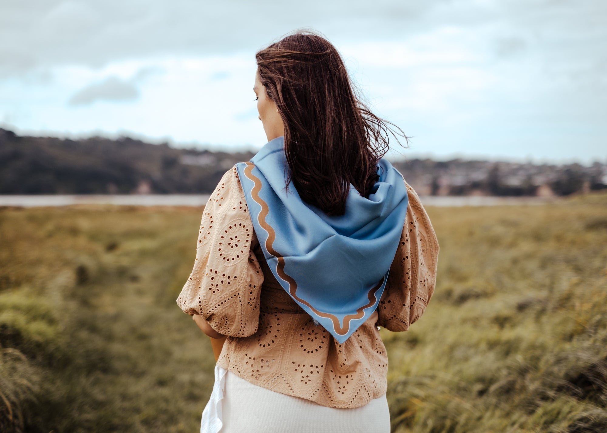 Olympia Sophie Midi Scarf - Bluebird/Croissant