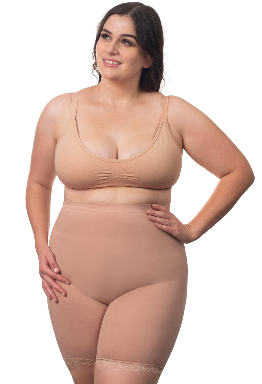 B-Free Anti Chafing High Rise Long Cotton Rich Shorts - Nude