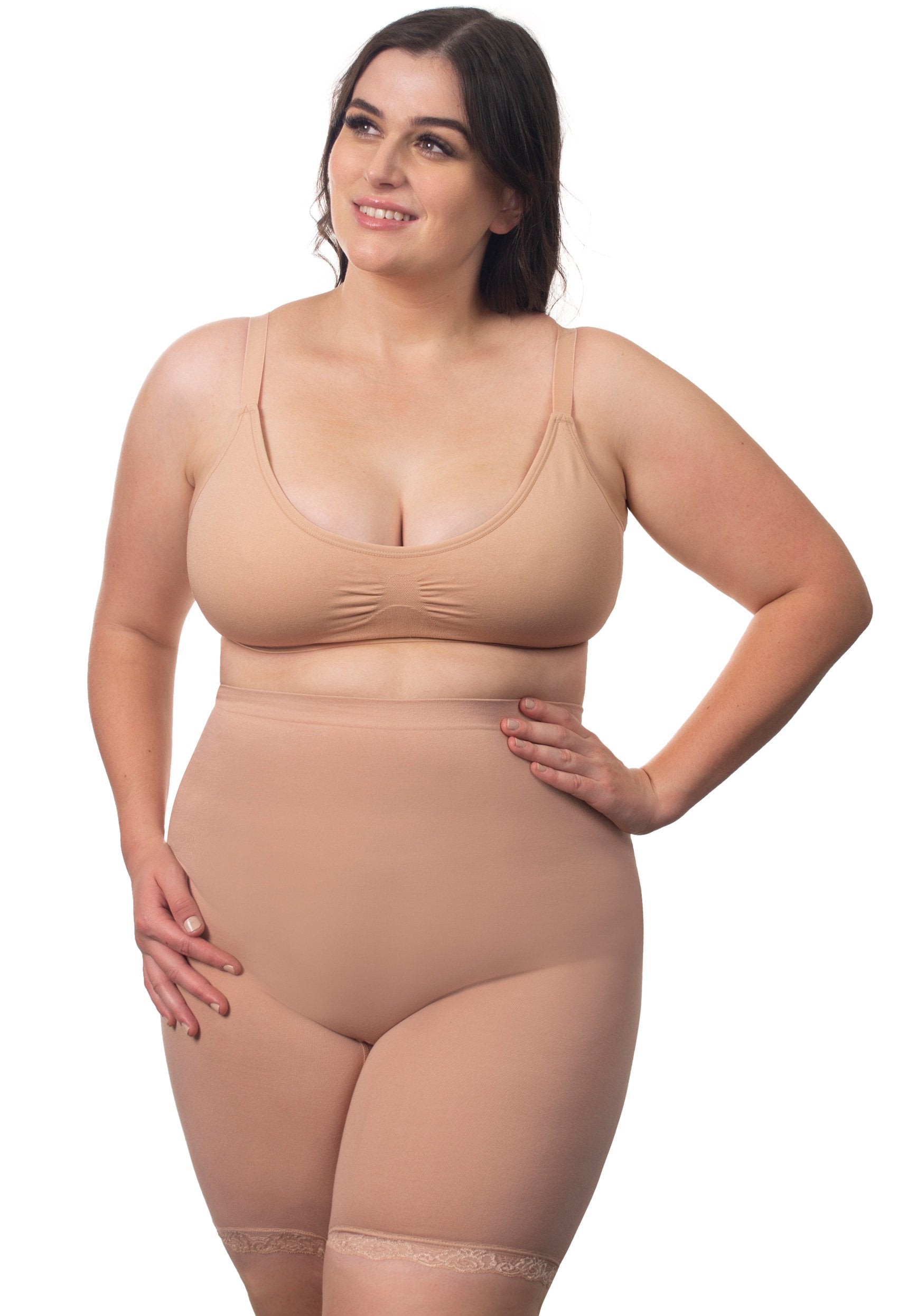 B-Free Anti Chafing High Rise Long Cotton Rich Shorts - Nude