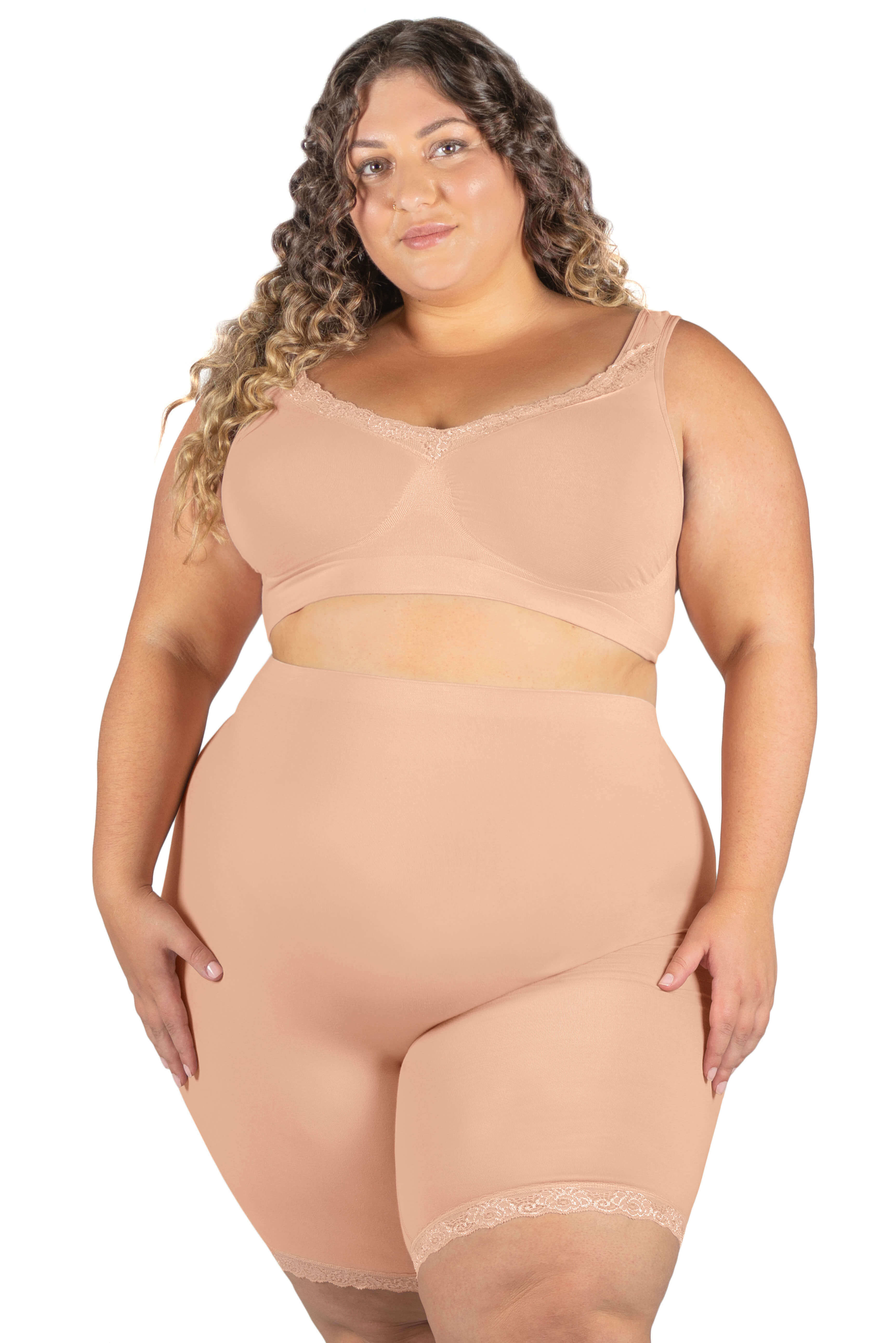 B-Free Anti Chafing High Rise Long Cotton Rich Shorts - Nude