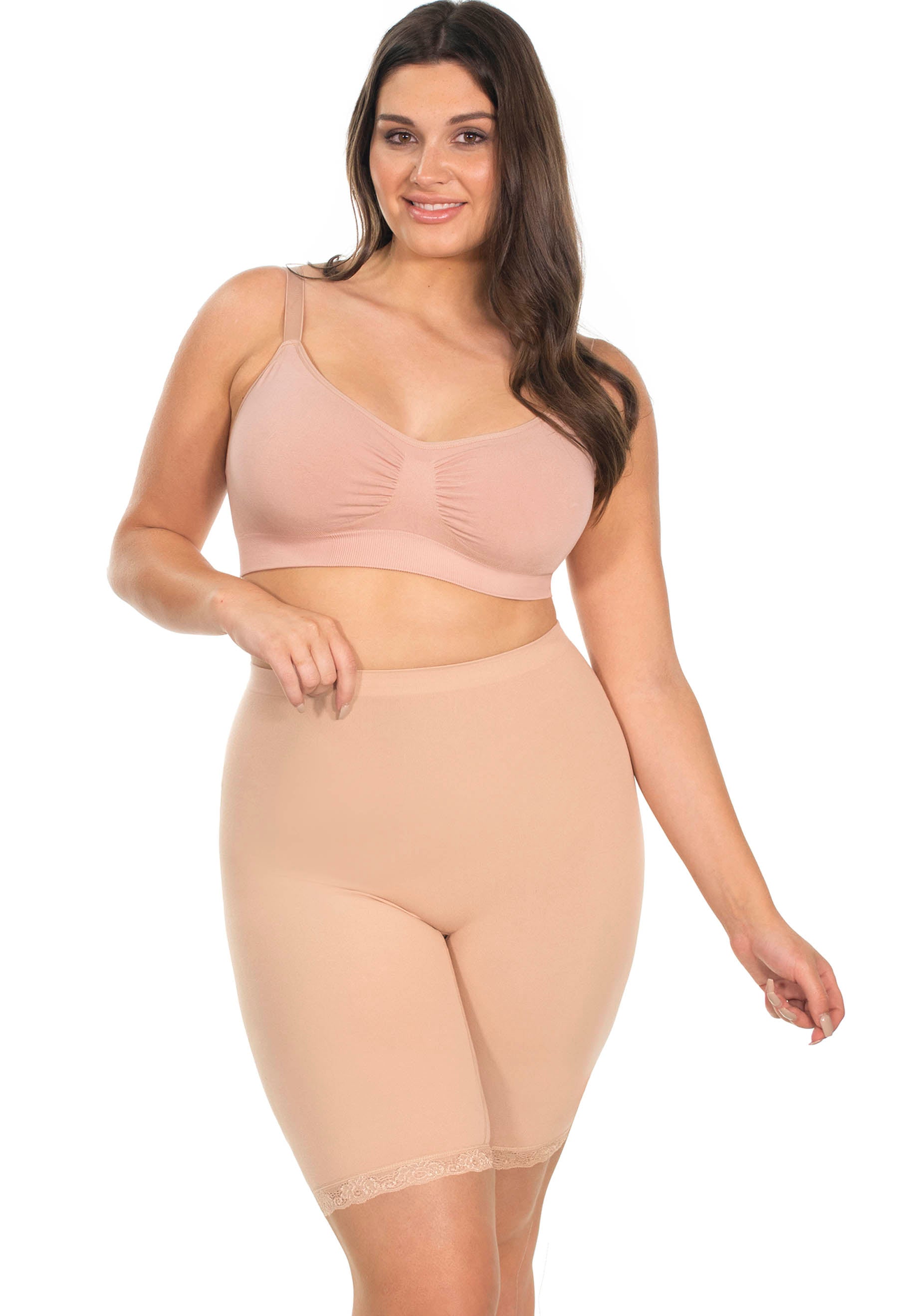 B-Free Anti Chafing High Rise Long Cotton Rich Shorts - Nude