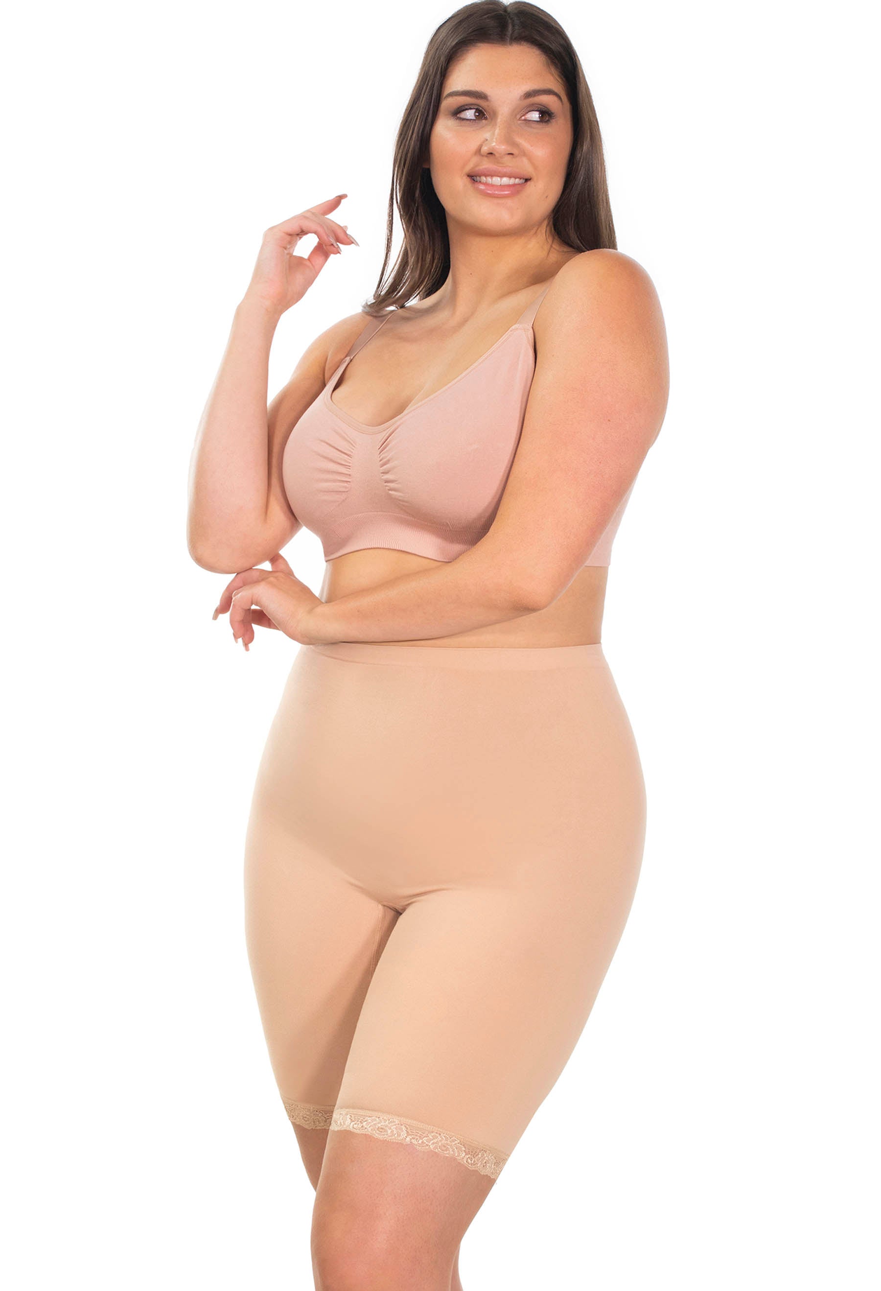 B-Free Anti Chafing High Rise Long Cotton Rich Shorts - Nude