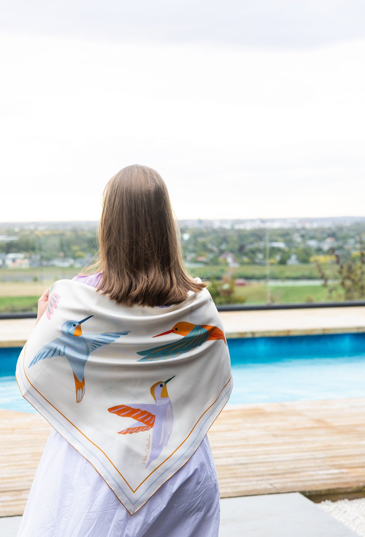 Vela Collective Humming Birds Silk Scarf