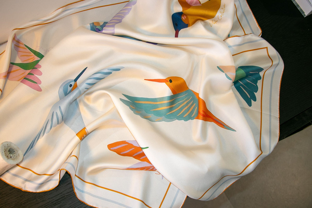 Vela Collective Humming Birds Silk Scarf
