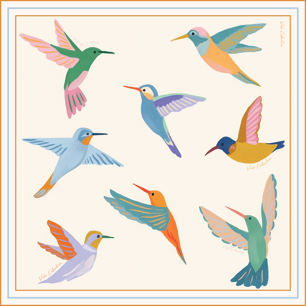 Vela Collective Humming Birds Silk Scarf