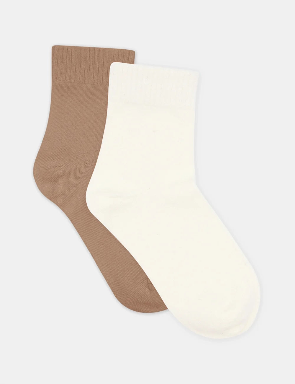 Ambra Organic Cotton Rib Top Crew Sock 2 Pack - Buttercream/Husk