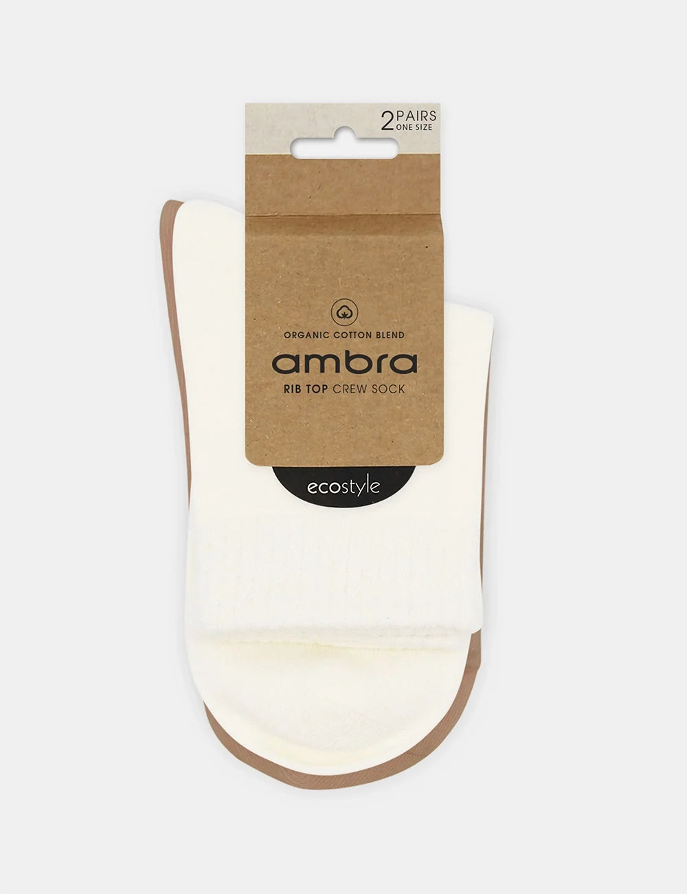 Ambra Organic Cotton Rib Top Crew Sock 2 Pack - Buttercream/Husk