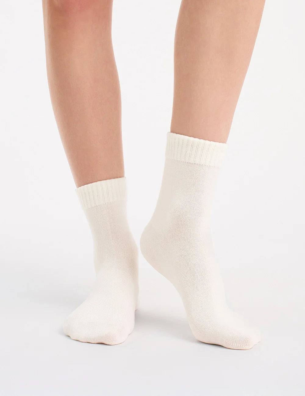Ambra Organic Cotton Rib Top Crew Sock 2 Pack - Buttercream/Husk