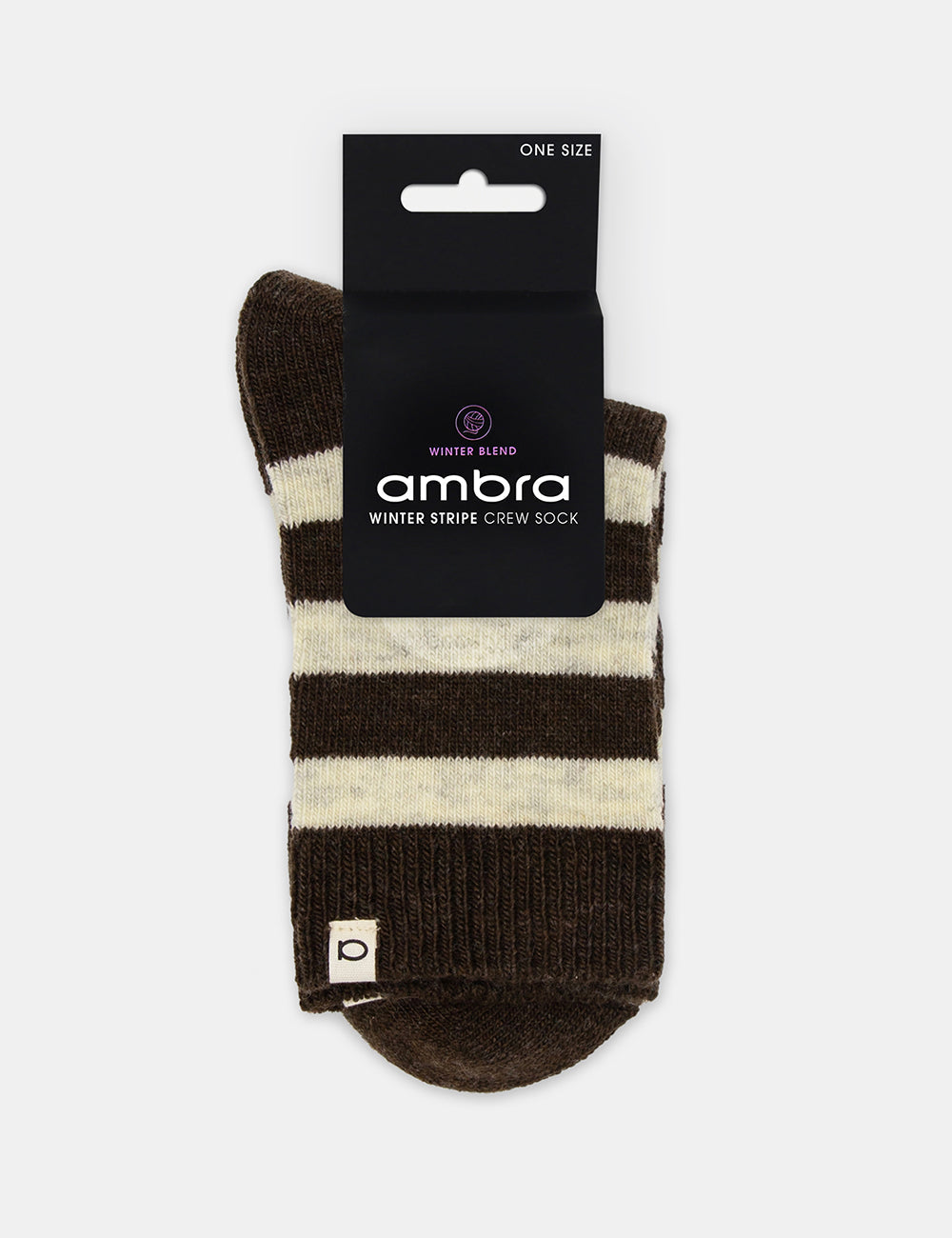Ambra Winter Stripe Crew Sock - Coffee
