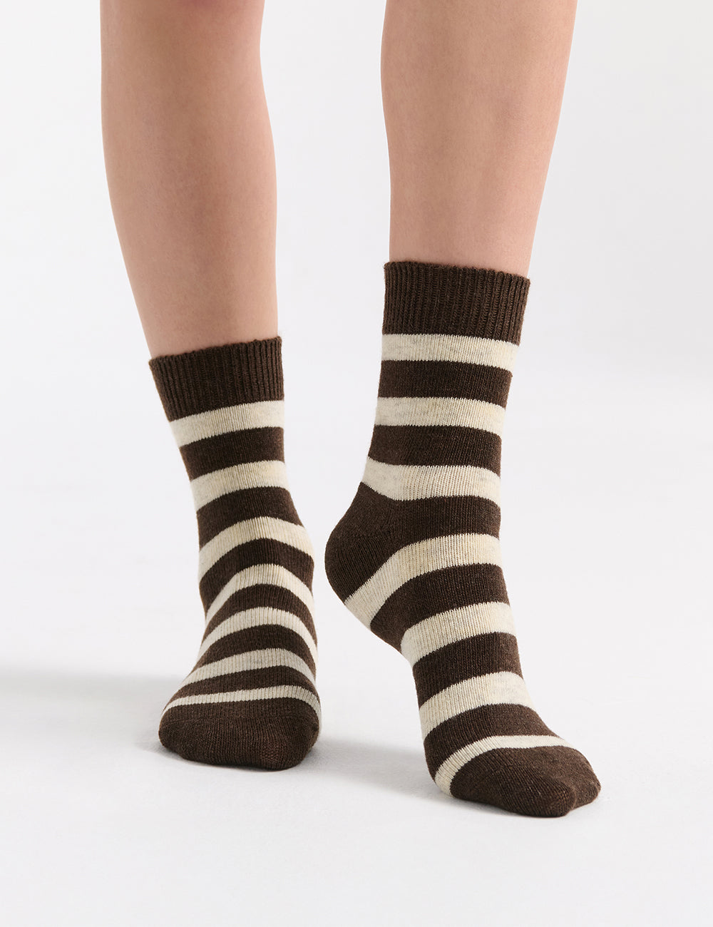 Ambra Winter Stripe Crew Sock - Coffee