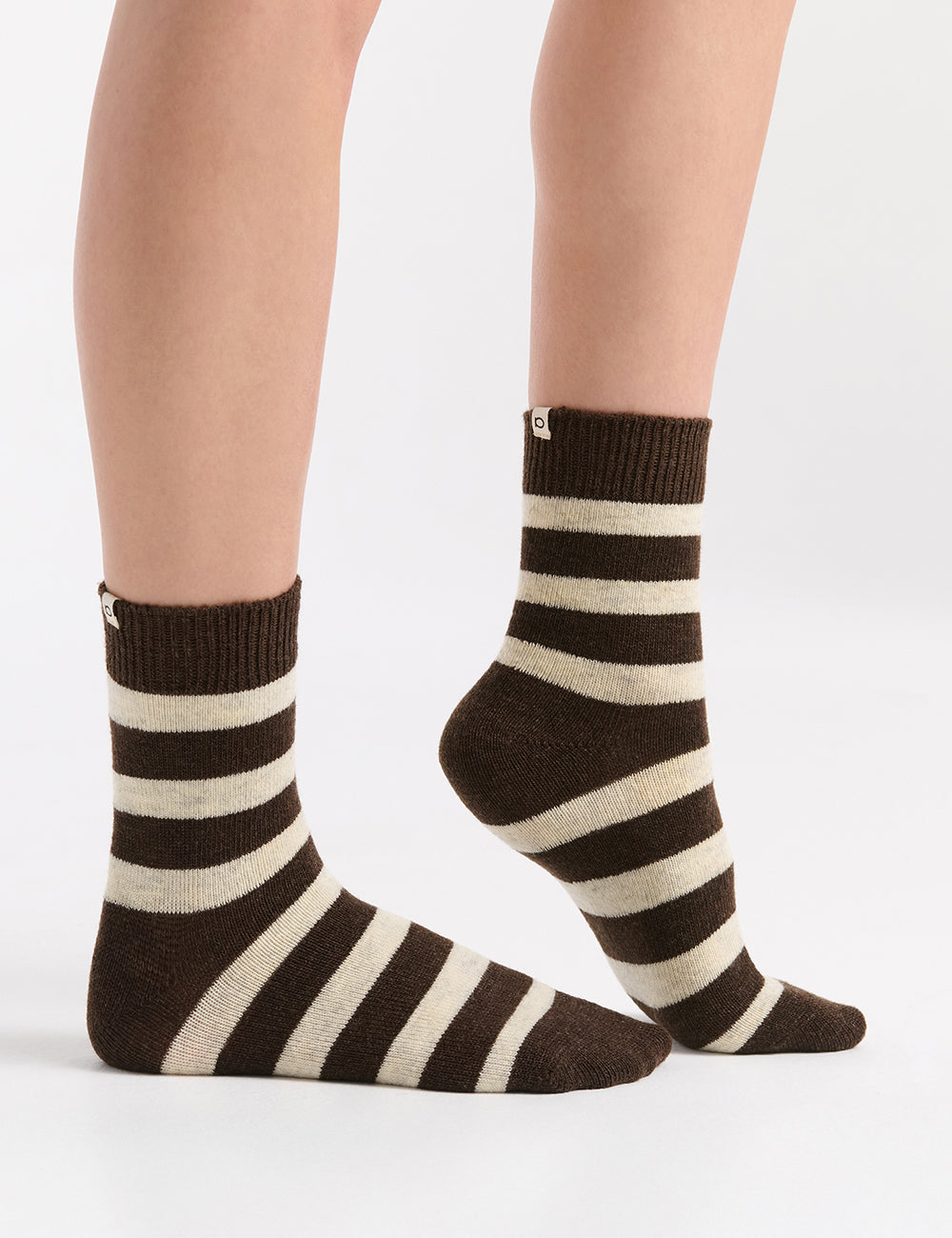 Ambra Winter Stripe Crew Sock - Coffee