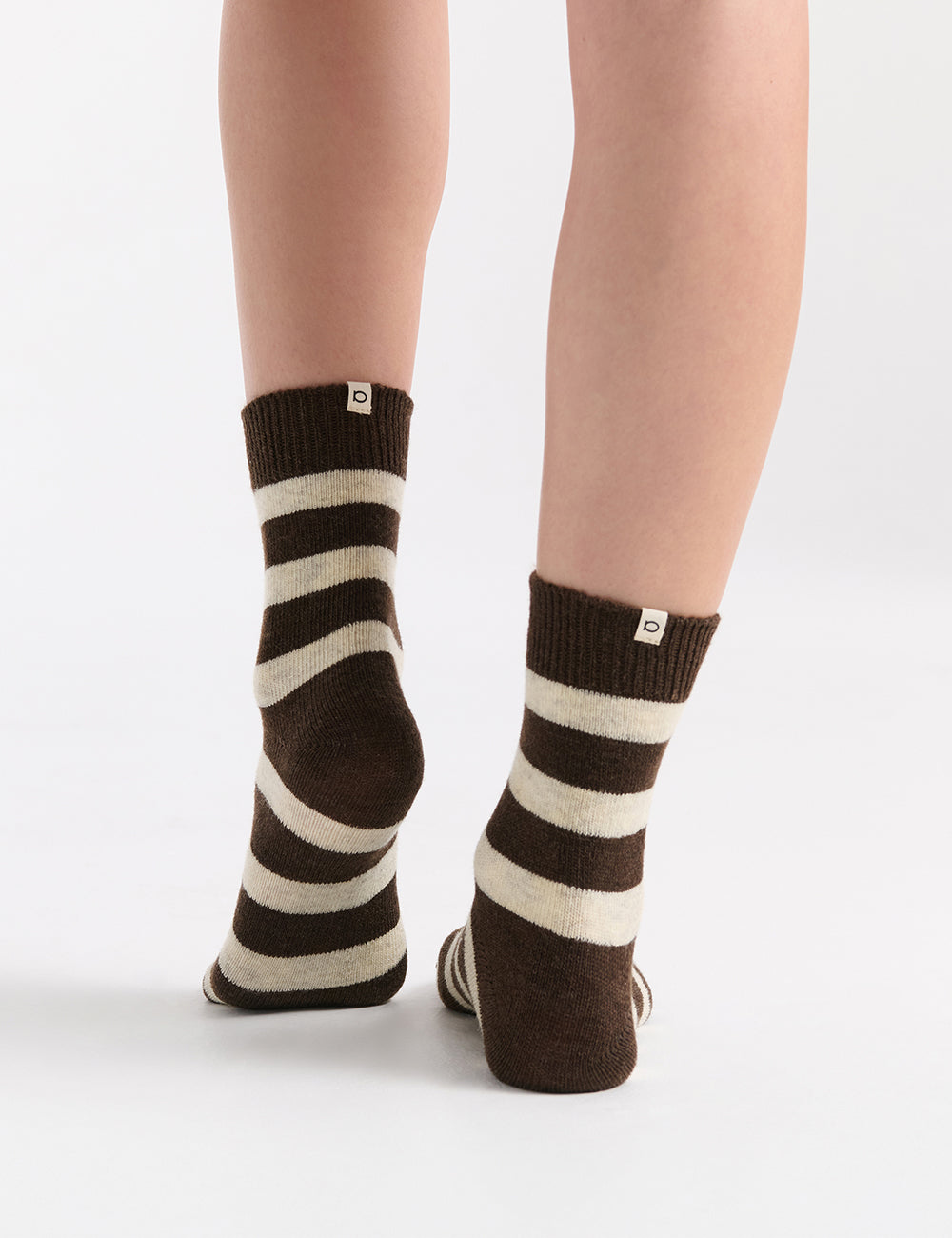 Ambra Winter Stripe Crew Sock - Coffee