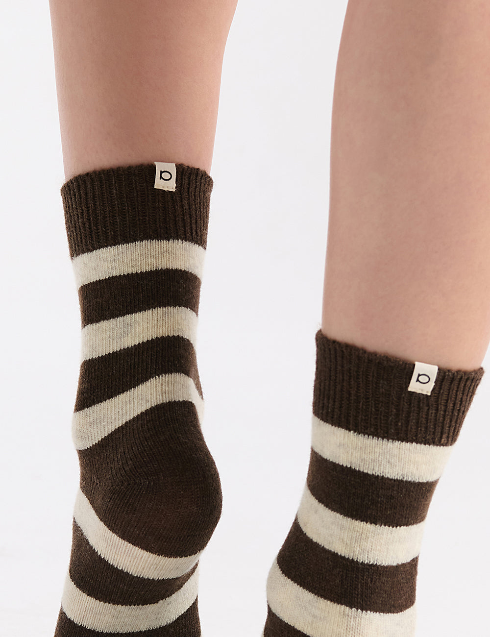 Ambra Winter Stripe Crew Sock - Coffee
