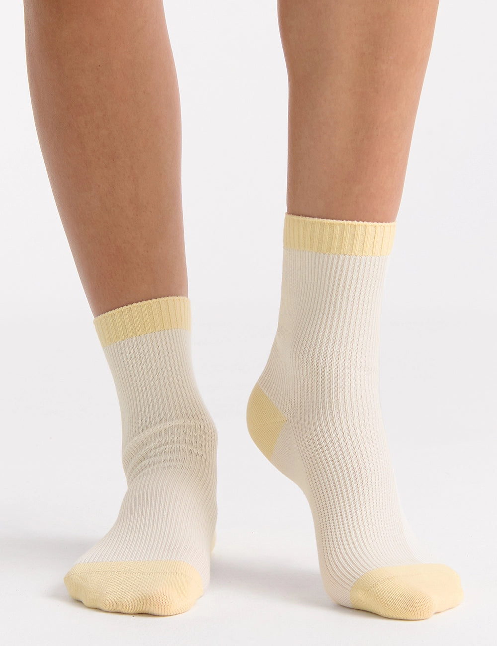 Ambra Organic Cotton Two Tone Rib Crew Sock - Buttercream