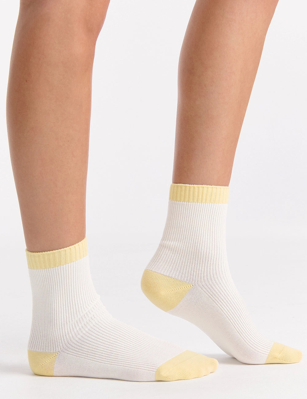 Ambra Organic Cotton Two Tone Rib Crew Sock - Buttercream