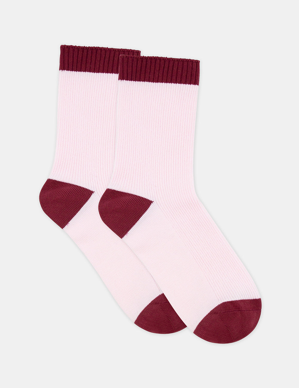 Ambra Organic Cotton Two Tone Rib Crew Sock - Dahlia