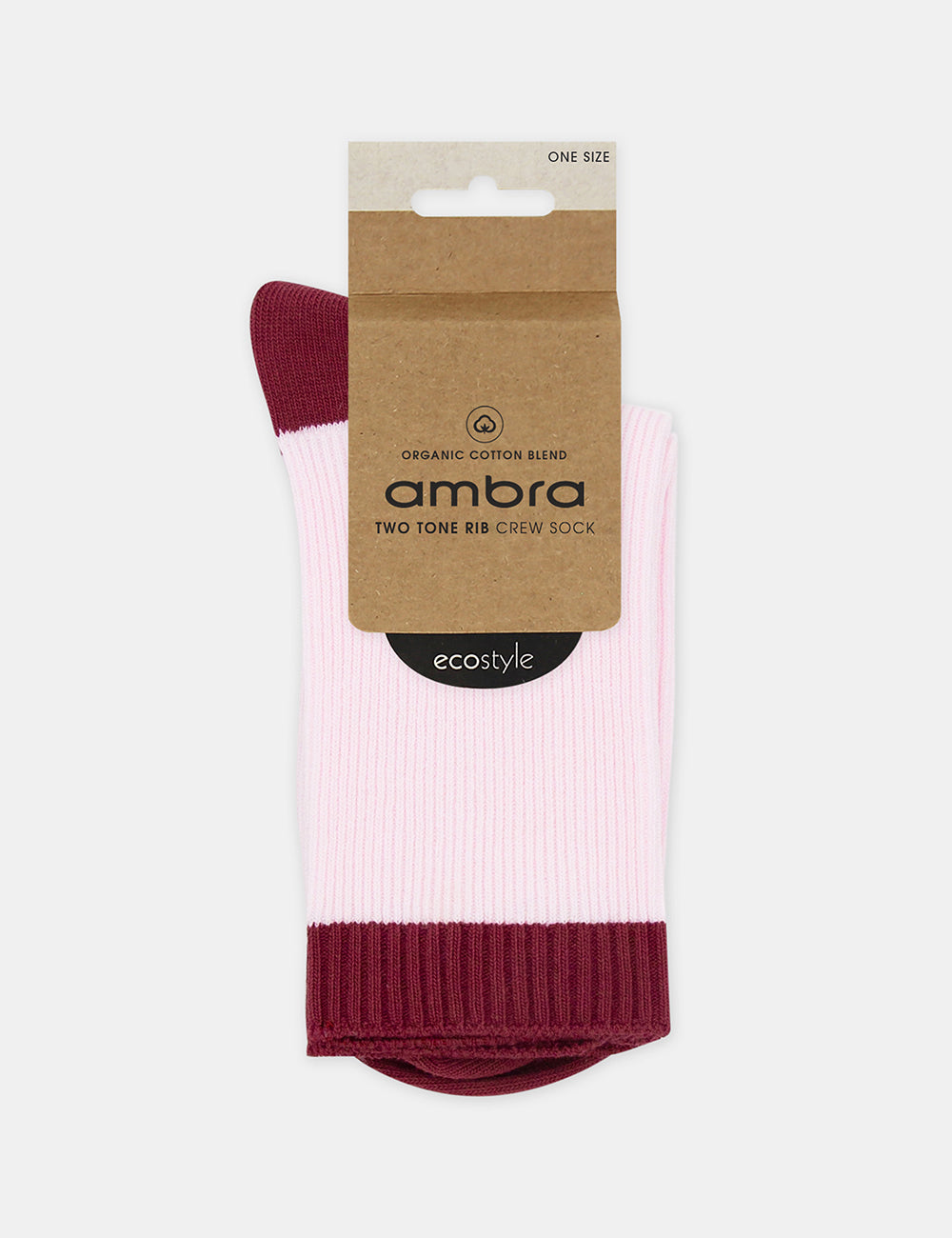 Ambra Organic Cotton Two Tone Rib Crew Sock - Dahlia