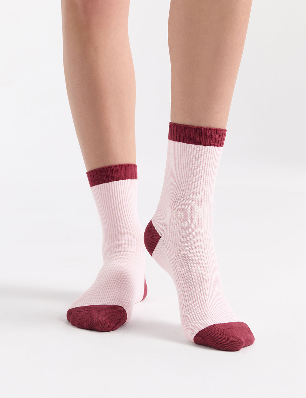 Ambra Organic Cotton Two Tone Rib Crew Sock - Dahlia