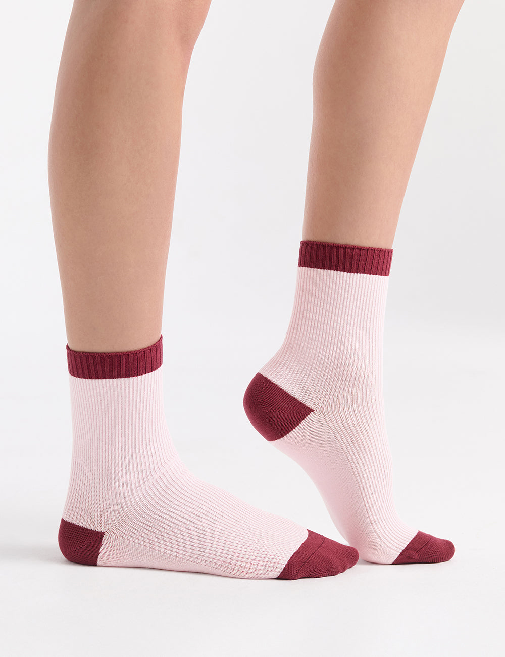 Ambra Organic Cotton Two Tone Rib Crew Sock - Dahlia
