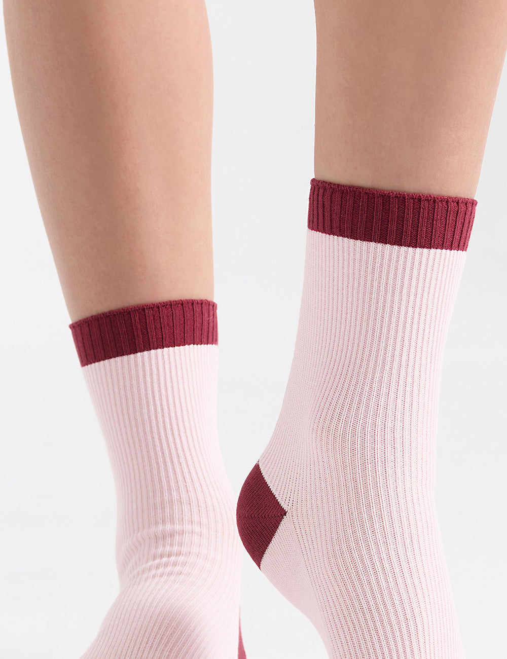Ambra Organic Cotton Two Tone Rib Crew Sock - Dahlia