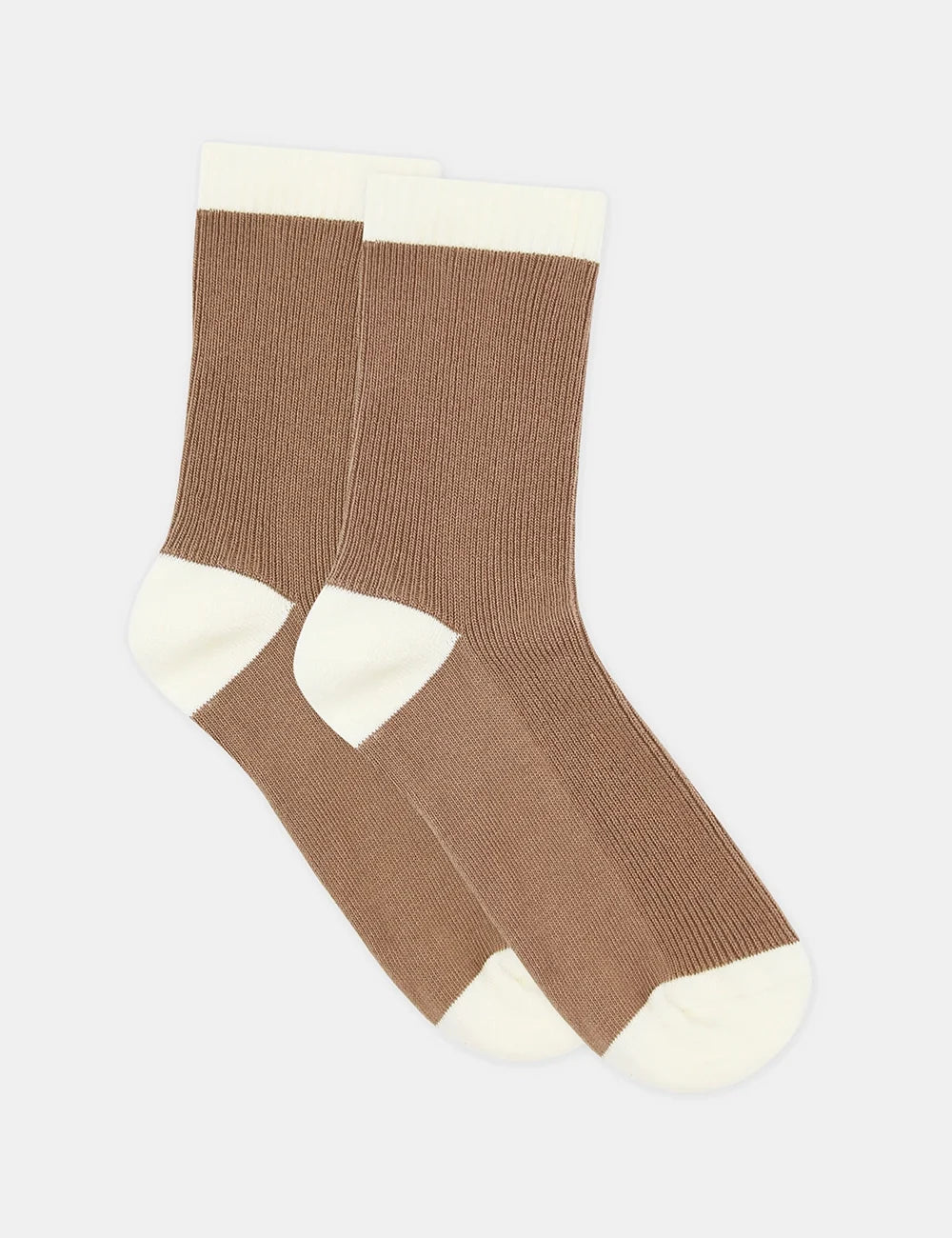 Ambra Organic Cotton Two Tone Rib Crew Sock - Husk