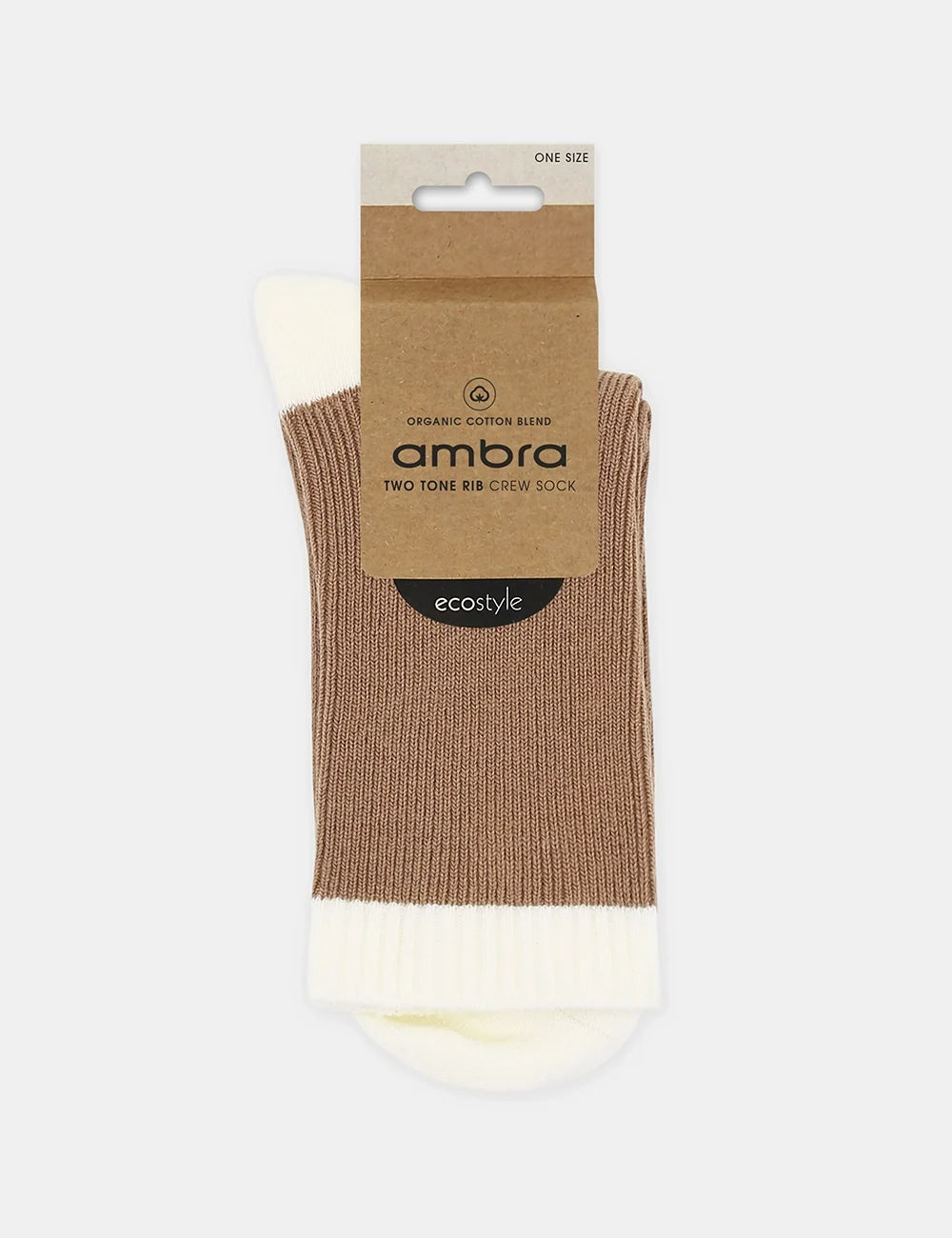 Ambra Organic Cotton Two Tone Rib Crew Sock - Husk