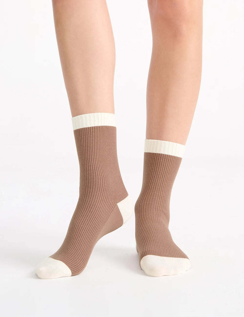 Ambra Organic Cotton Two Tone Rib Crew Sock - Husk
