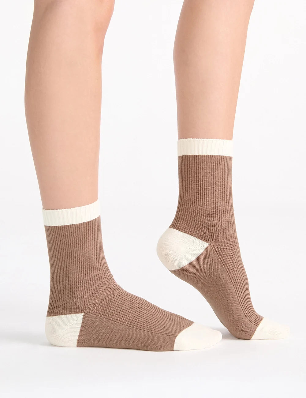 Ambra Organic Cotton Two Tone Rib Crew Sock - Husk