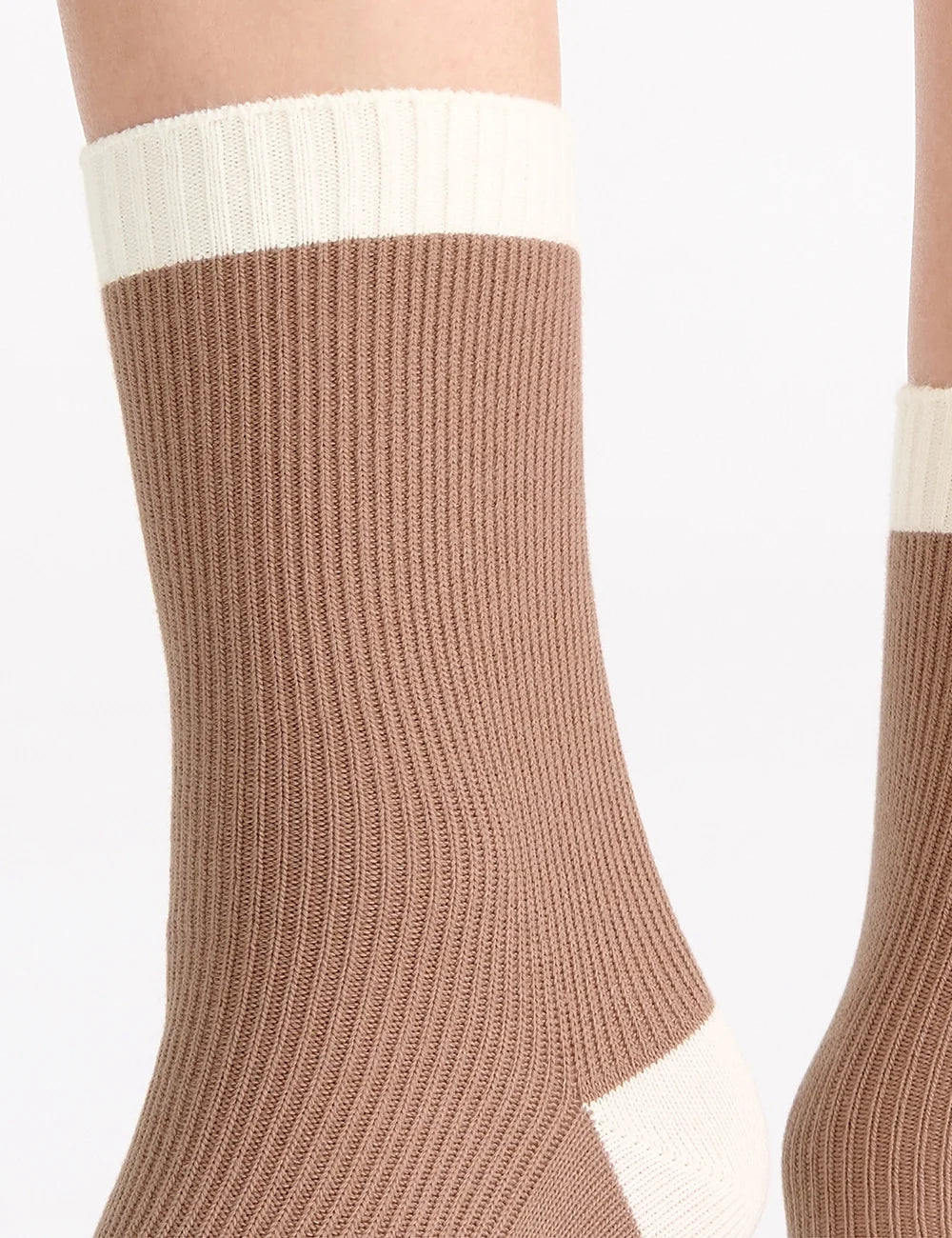 Ambra Organic Cotton Two Tone Rib Crew Sock - Husk