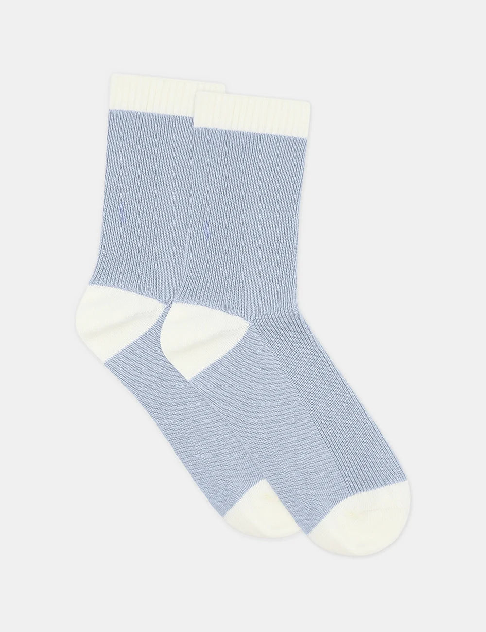 Ambra Organic Cotton Two Tone Rib Crew Sock - Seaspray