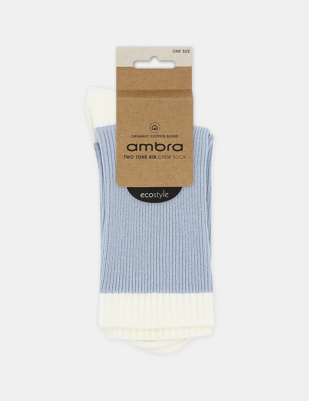 Ambra Organic Cotton Two Tone Rib Crew Sock - Seaspray