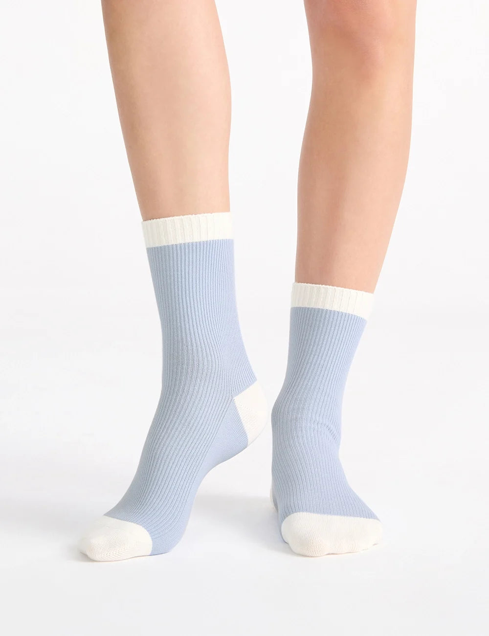 Ambra Organic Cotton Two Tone Rib Crew Sock - Seaspray