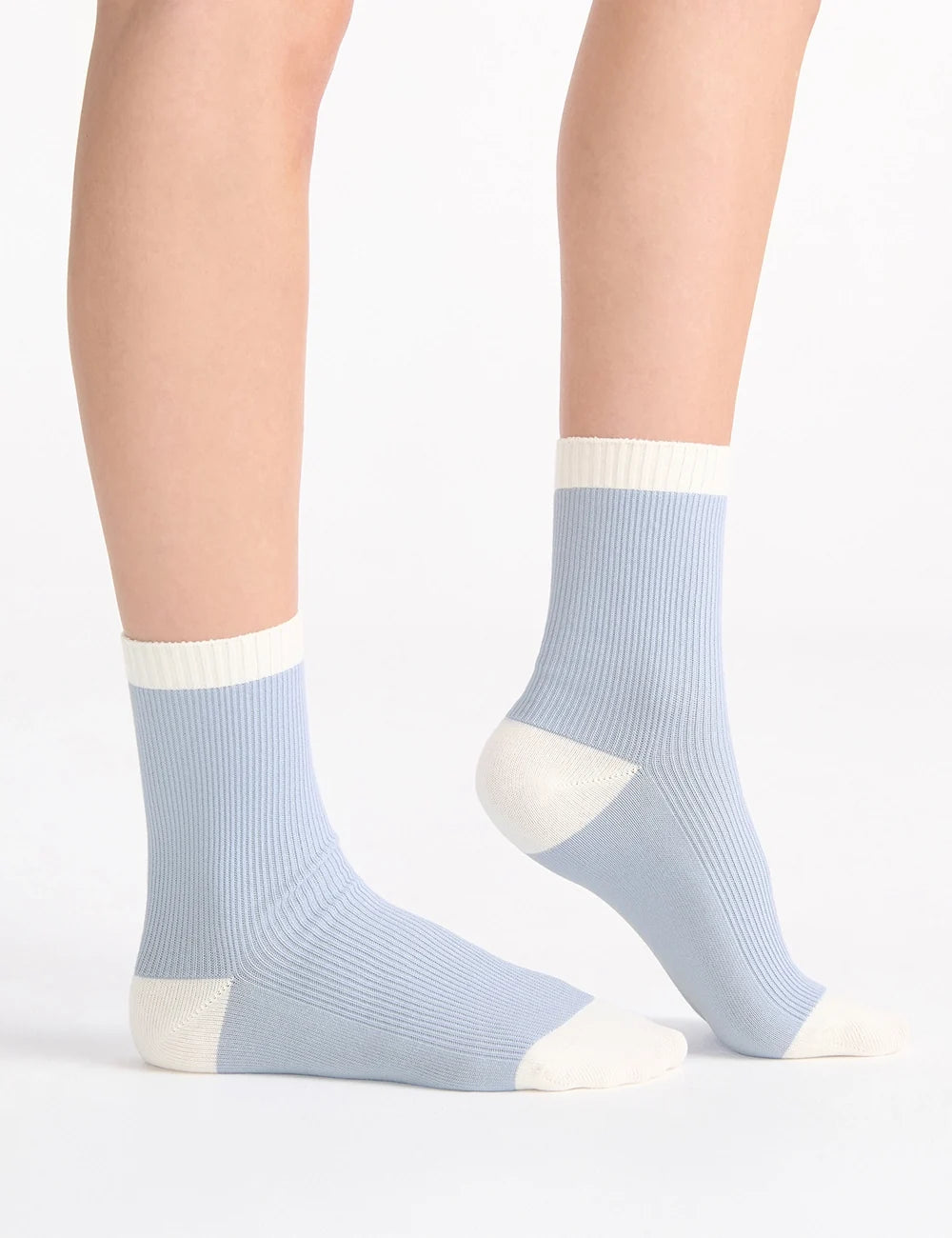 Ambra Organic Cotton Two Tone Rib Crew Sock - Seaspray
