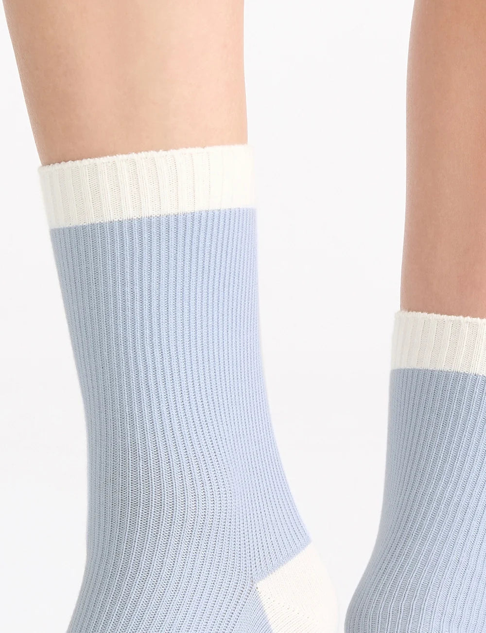 Ambra Organic Cotton Two Tone Rib Crew Sock - Seaspray