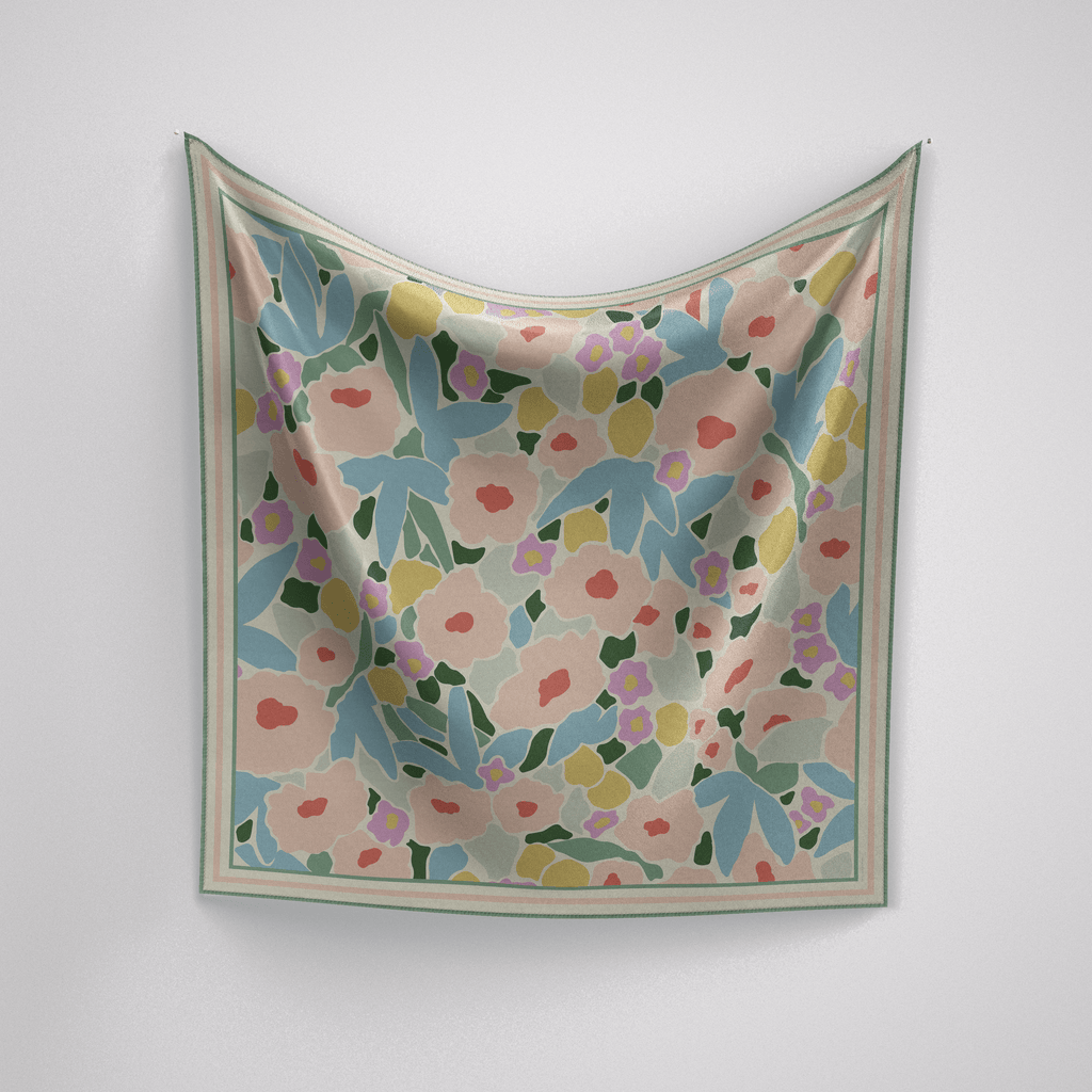 Panache Spring Blossoms Pastel Tones Silk Scarf