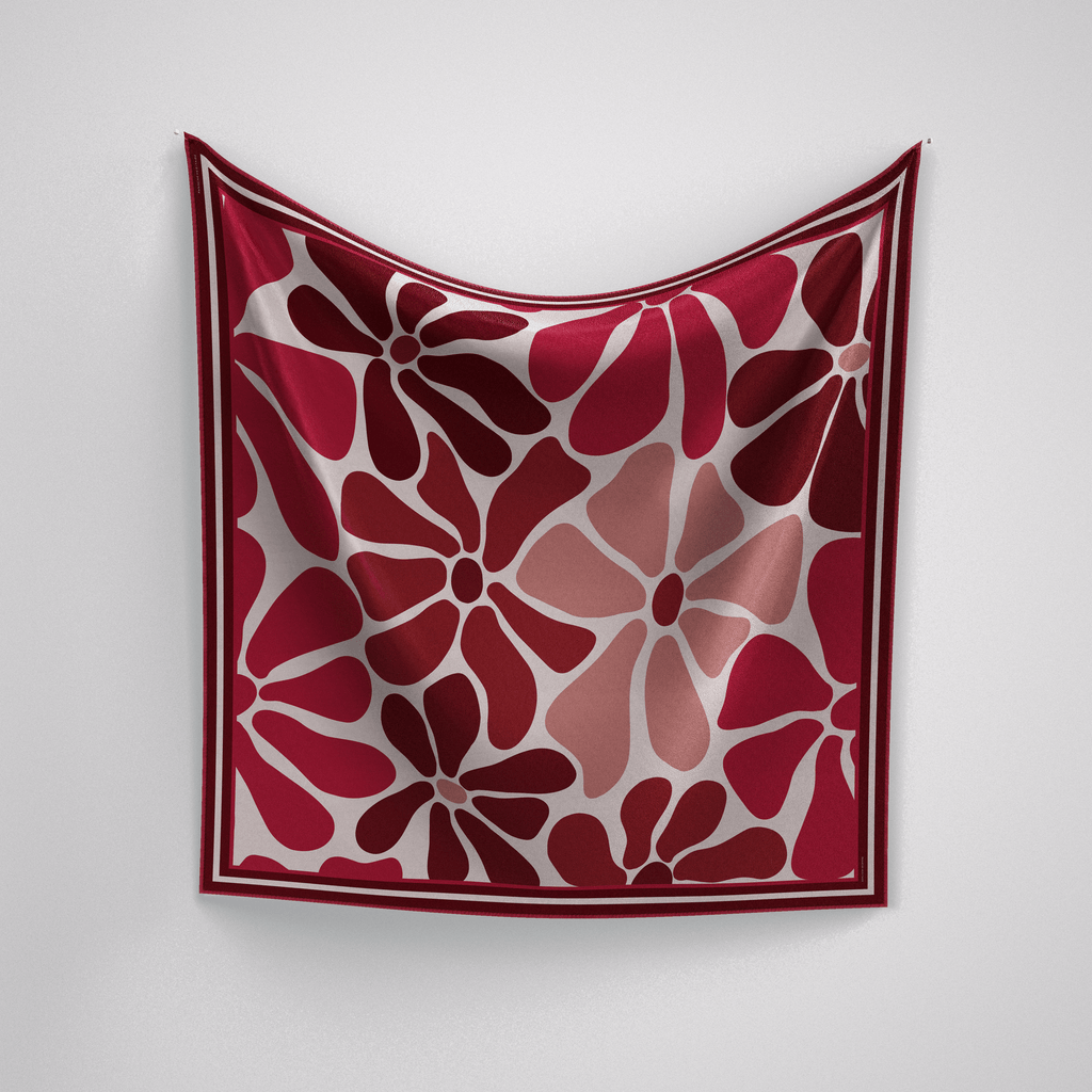 Panache A Floral Affair In Reds And Pale Pink Silk Scarf