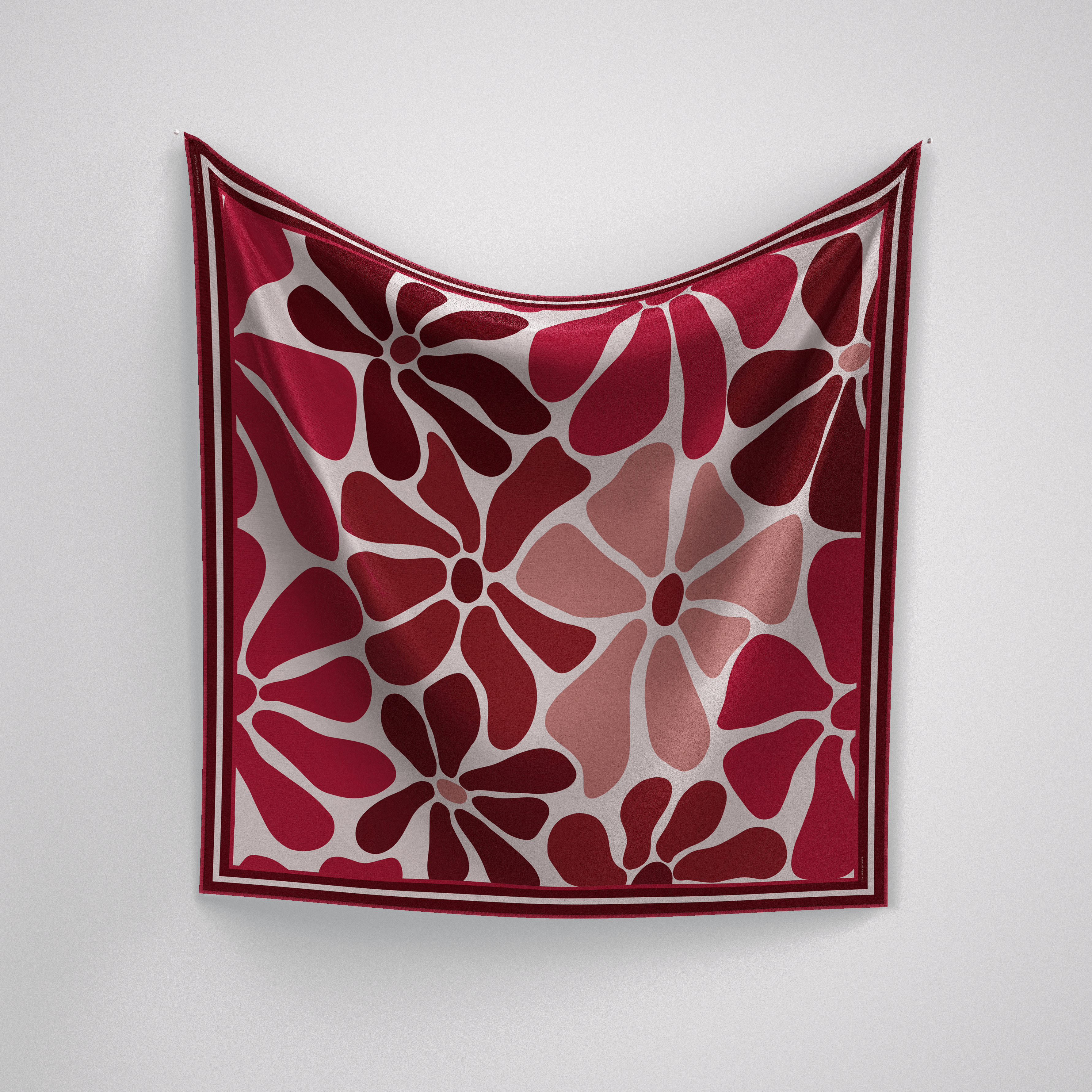 Panache A Floral Affair In Reds And Pale Pink Silk Scarf