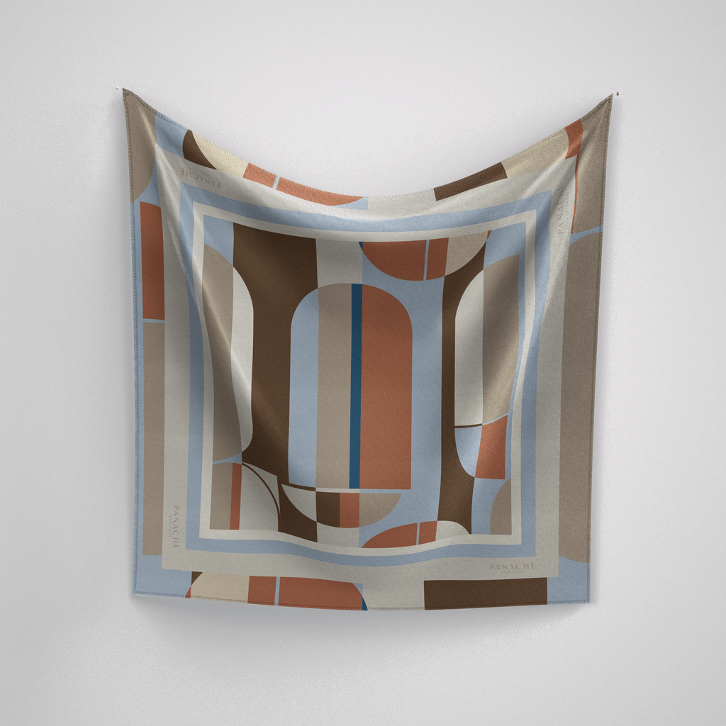 Panache Metro Blue, Rust And Brown Silk Scarf