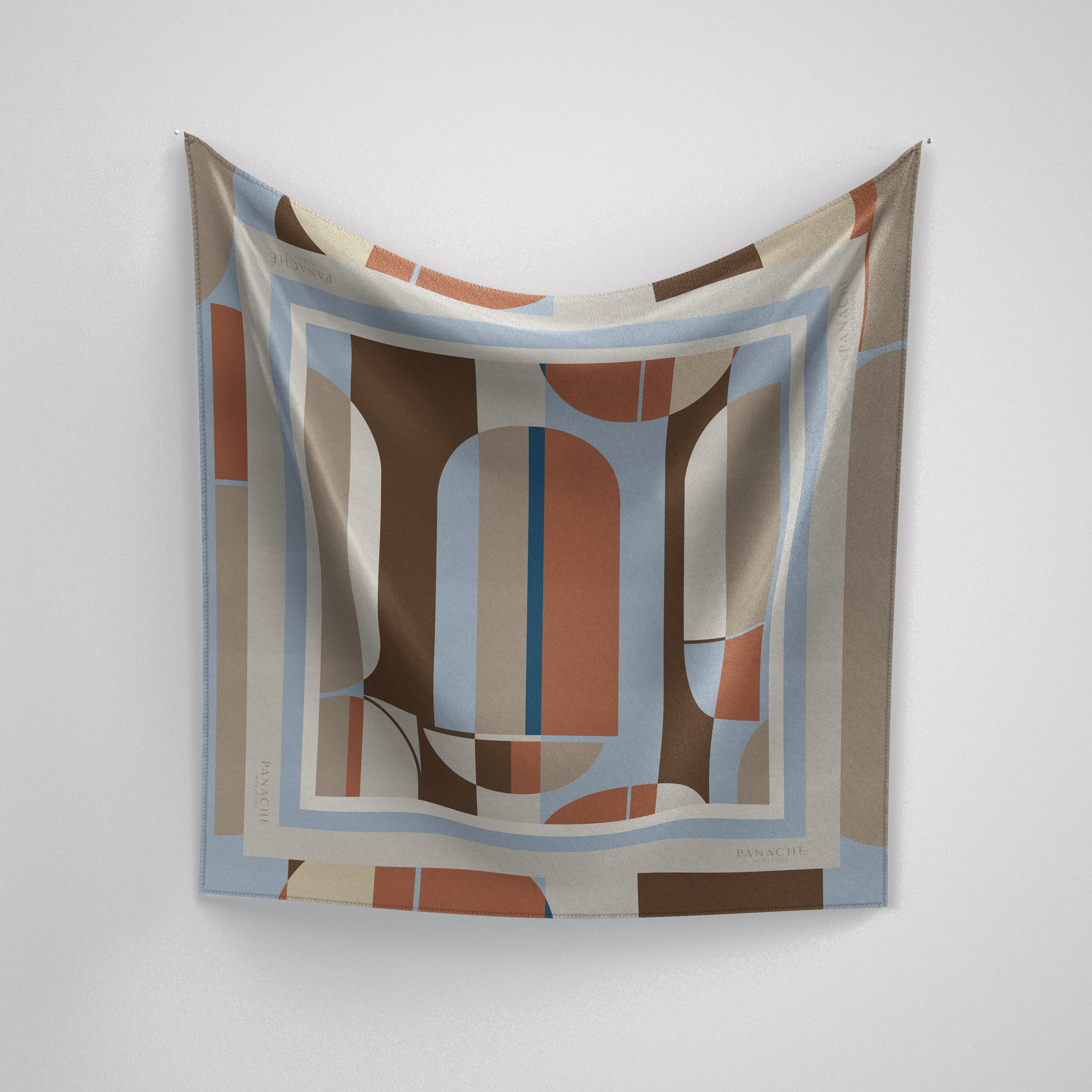 Panache Metro Blue, Rust And Brown Silk Scarf
