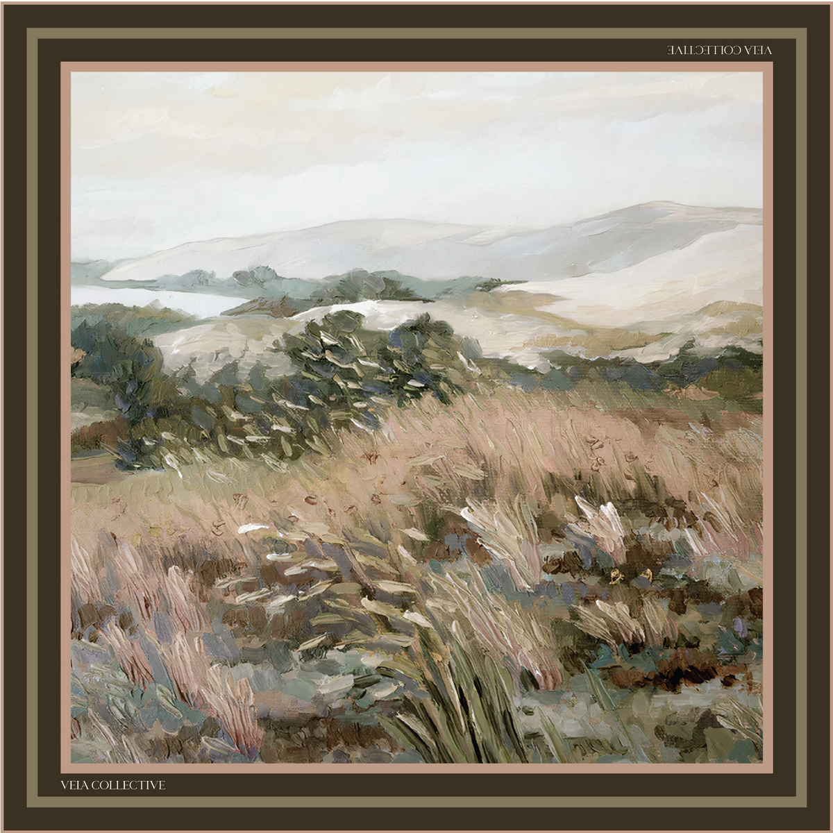 Vela Collective Olive Landscape Silk Scarf