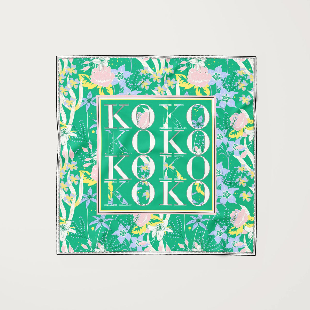 Koko Monde Botanics Green Embellished Silk Scarf