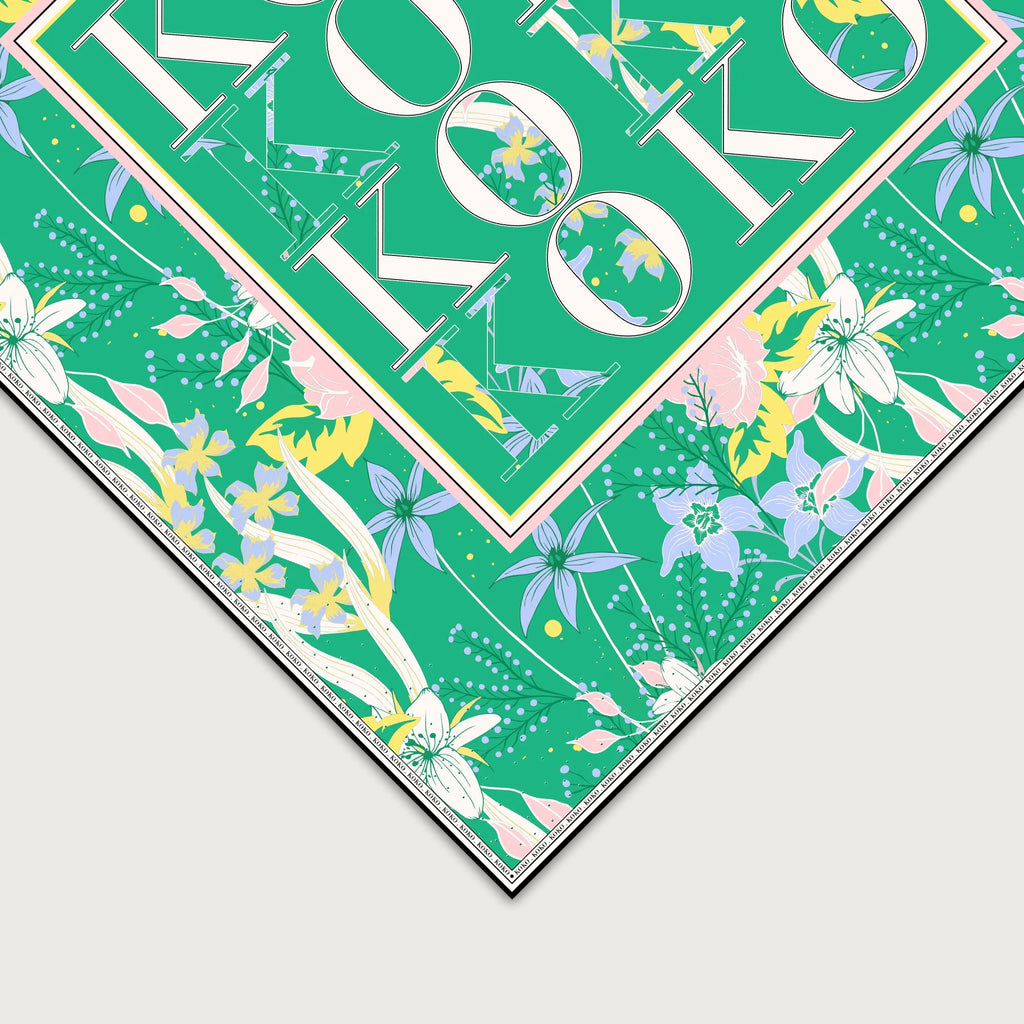 Koko Monde Botanics Green Embellished Silk Scarf
