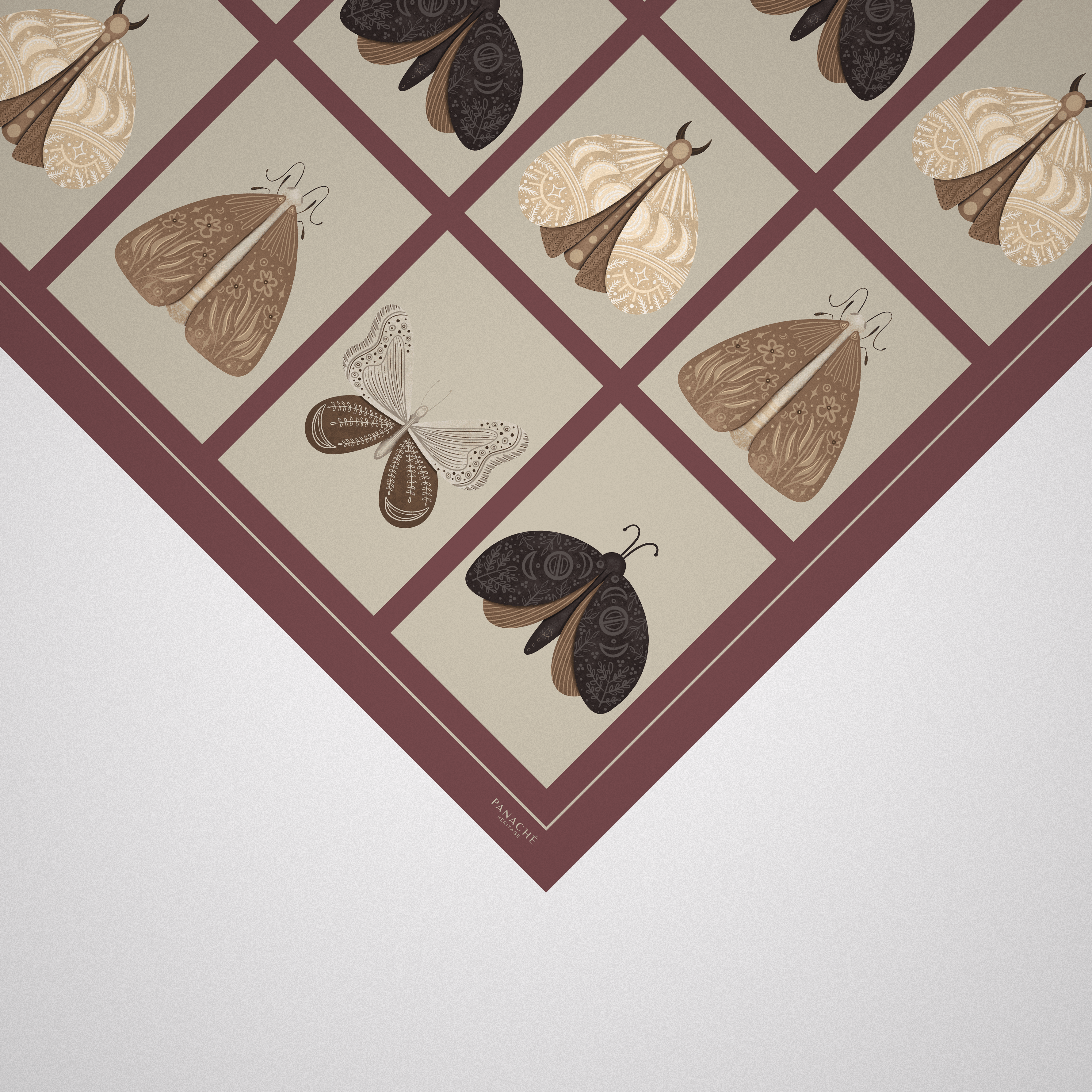Panache Wings Of Beauty In Wine And Beige Silk Scarf